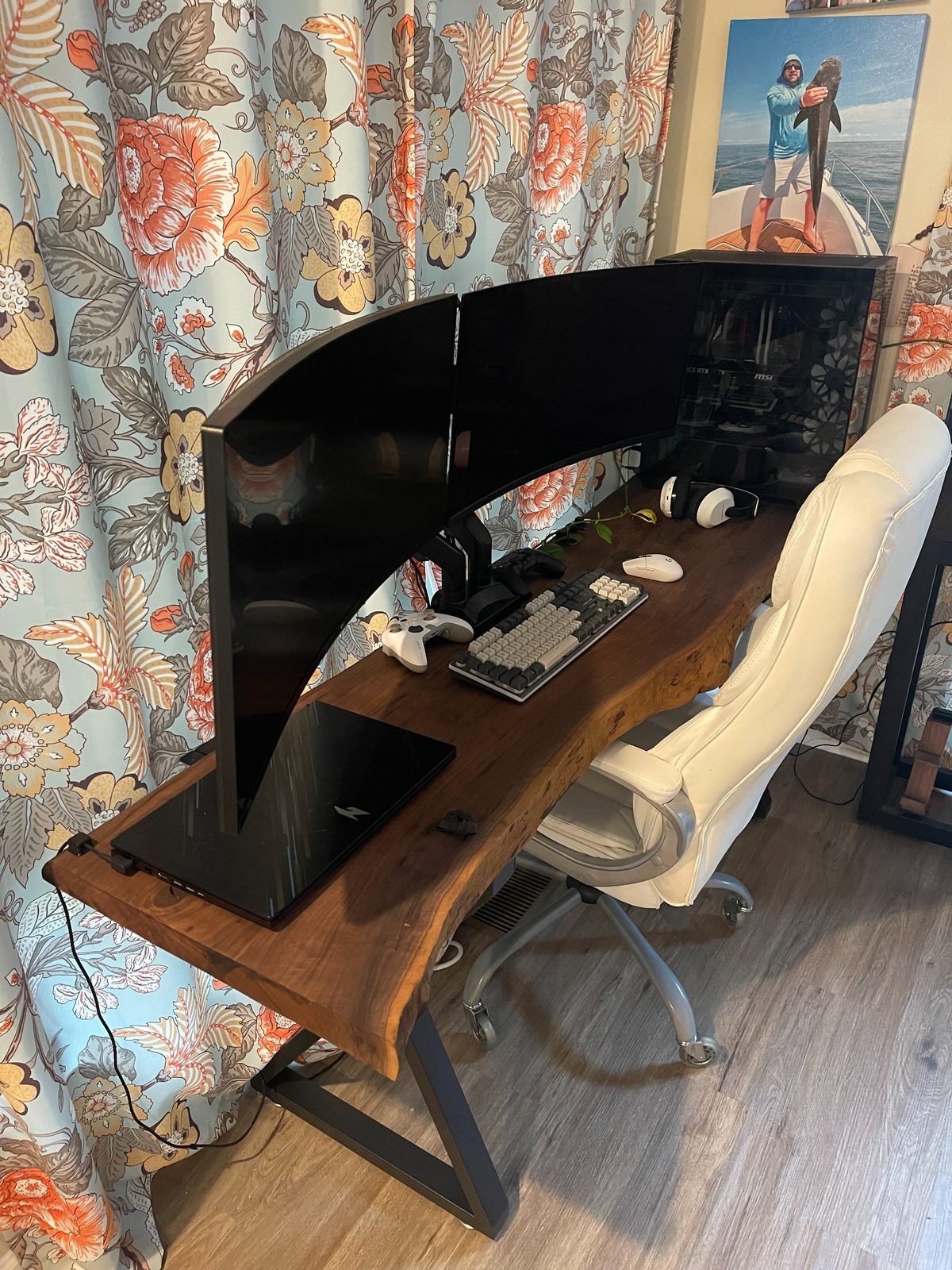 Custom live-edge desk setup — solid wood top, clean install and finish.