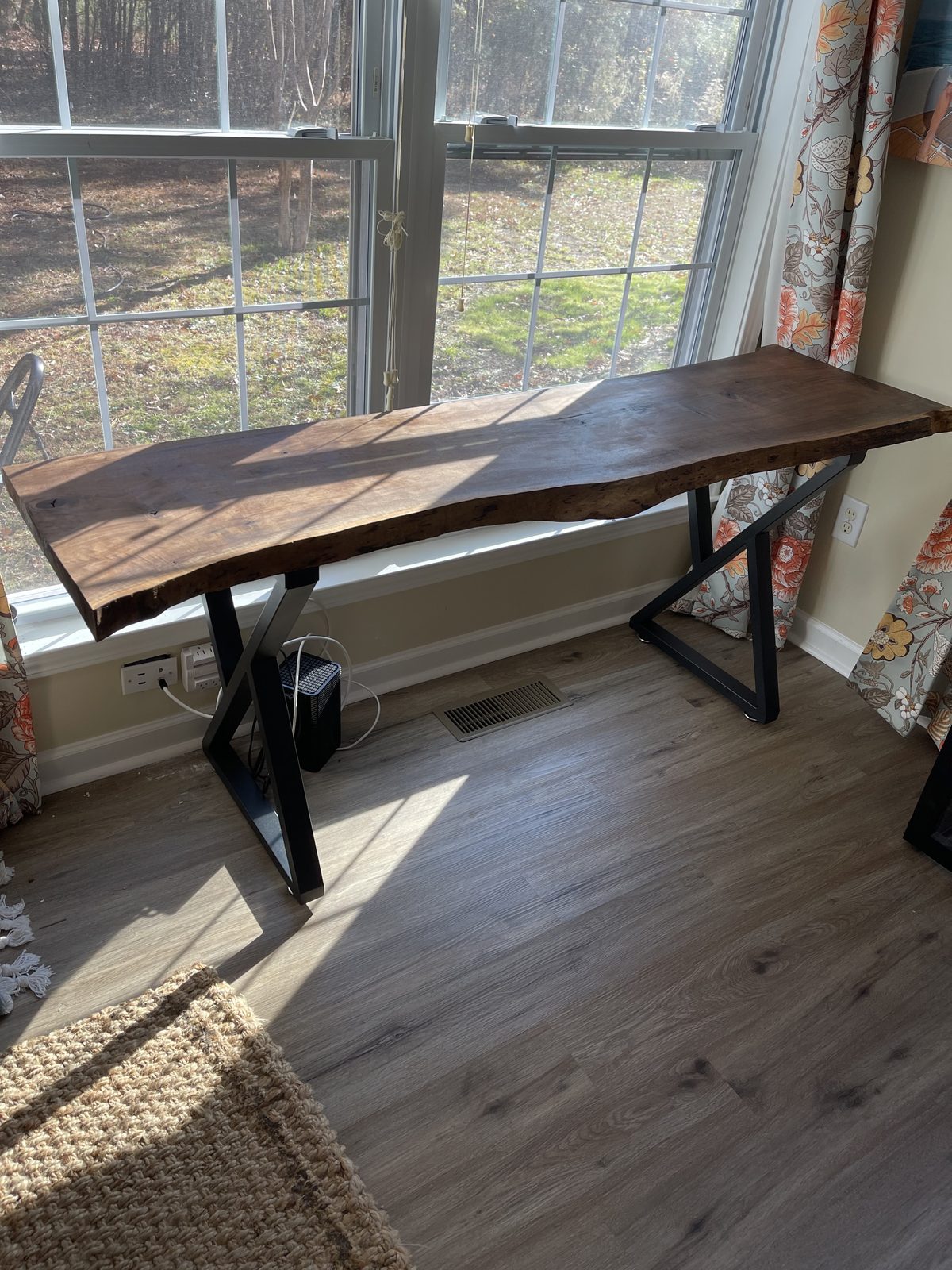 Custom live-edge console/desk install (clean fit & finish).